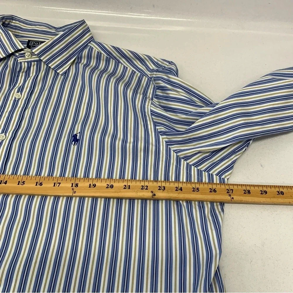 Polo Ralph Lauren Shirt Men‎ XXL  Stanton Classic Blue Stripe Pony 100% Cotton